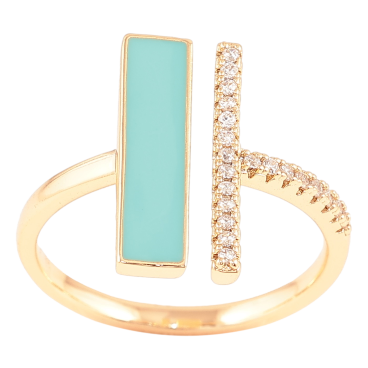 Кольцо Xuping Позолота 18K Узор с бирюзовой эмалью и дорожкой циркония фото №13