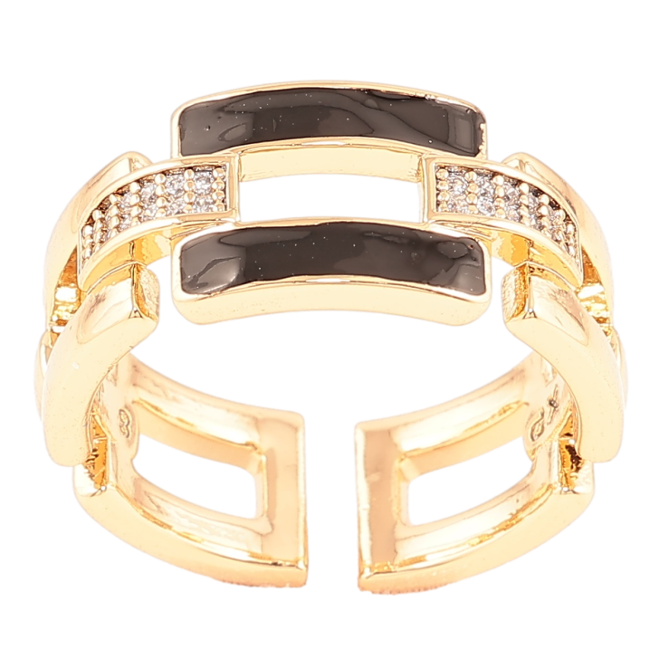 Кольцо Xuping Позолота 18K Браслетный узор с черной эмалью и цирконием фото №16