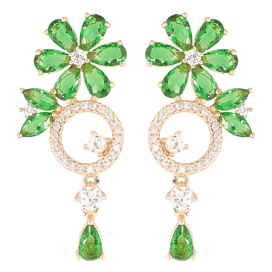 Серьги Xuping M&L Цвет 18K пусеты Цветочные подвески с инкрустацией цирконием и зелеными фианитами фото №1