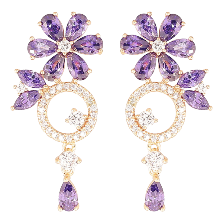 Серьги Xuping M&L Цвет 18K пусеты Цветочные подвески с инкрустацией цирконием и сиреневыми фианитами фото №20