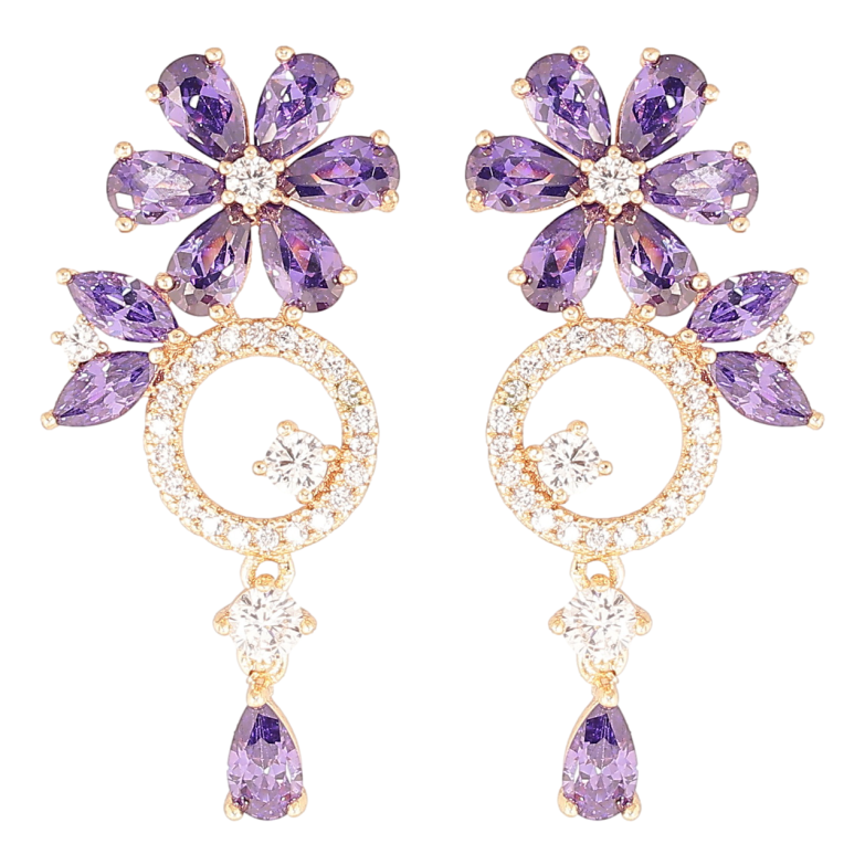 Серьги Xuping M&L Цвет 18K пусеты Цветочные подвески с инкрустацией цирконием и сиреневыми фианитами фото №6