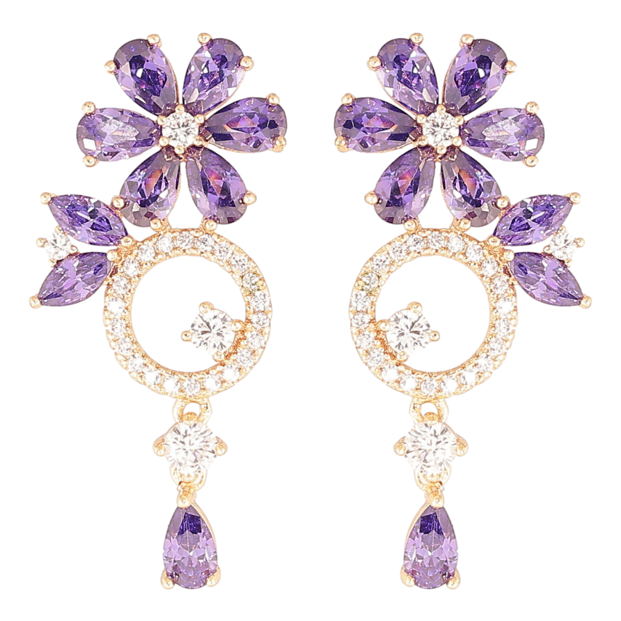 Серьги Xuping M&L Цвет 18K пусеты Цветочные подвески с инкрустацией цирконием и сиреневыми фианитами фото №1