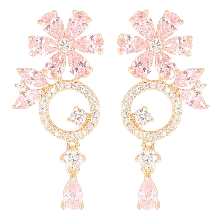 Серьги Xuping M&L Цвет 18K пусеты Цветочные подвески с инкрустацией цирконием и розовыми фианитами фото №3