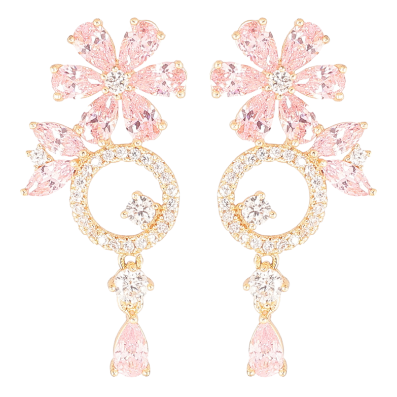 Сережки Xuping M&L Колір 18K пусети «Квіткові підвіски з інкрустацією цирконієм та рожевими фіанітами» фото №2