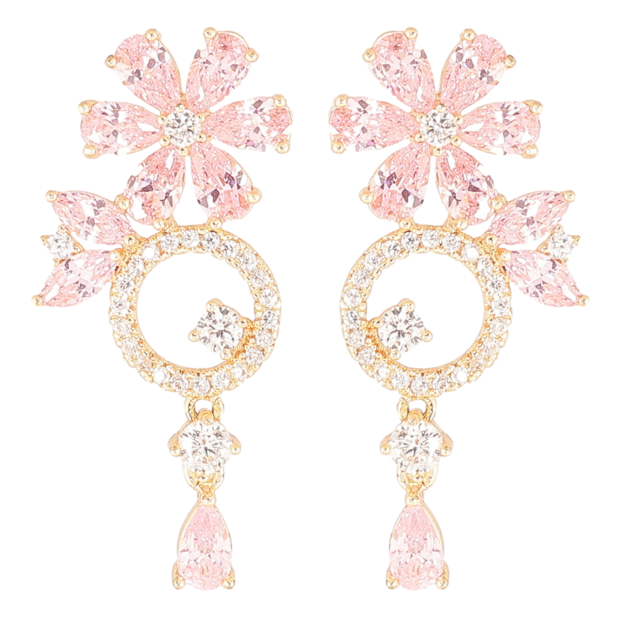 Серьги Xuping M&L Цвет 18K пусеты Цветочные подвески с инкрустацией цирконием и розовыми фианитами фото №1