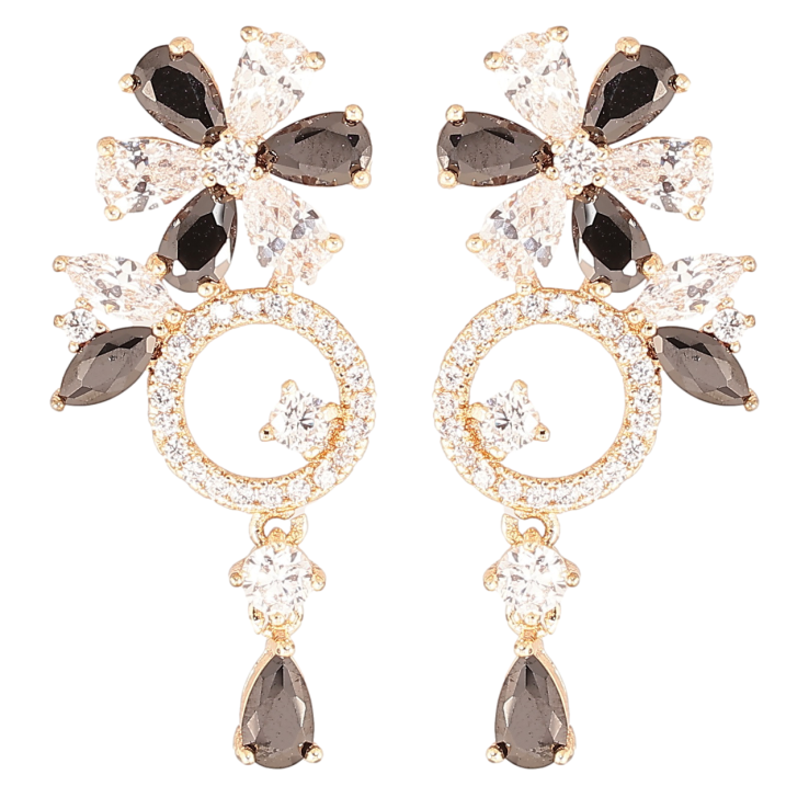 Серьги Xuping M&L Цвет 18K пусеты Цветочные подвески с инкрустацией цирконием и черно-белыми фианитами фото №19