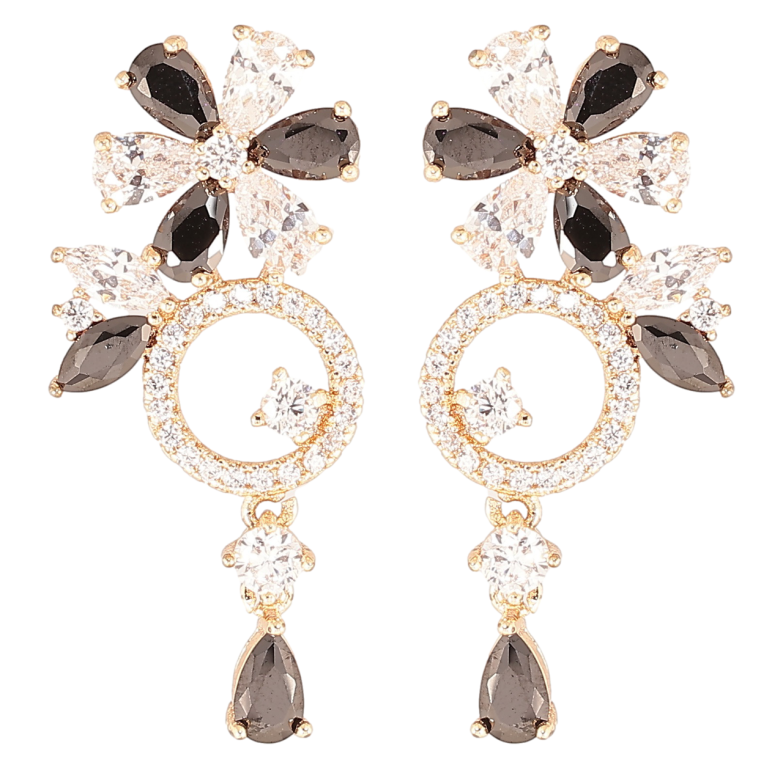 Серьги Xuping M&L Цвет 18K пусеты Цветочные подвески с инкрустацией цирконием и черно-белыми фианитами фото №1