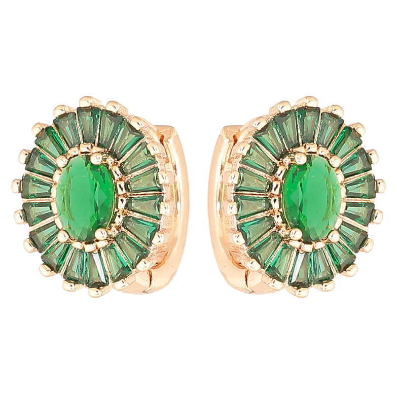 Серьги Xuping M&L Цвет 18K колечки Овалы с инкрустацией зелеными фианитами фото №1