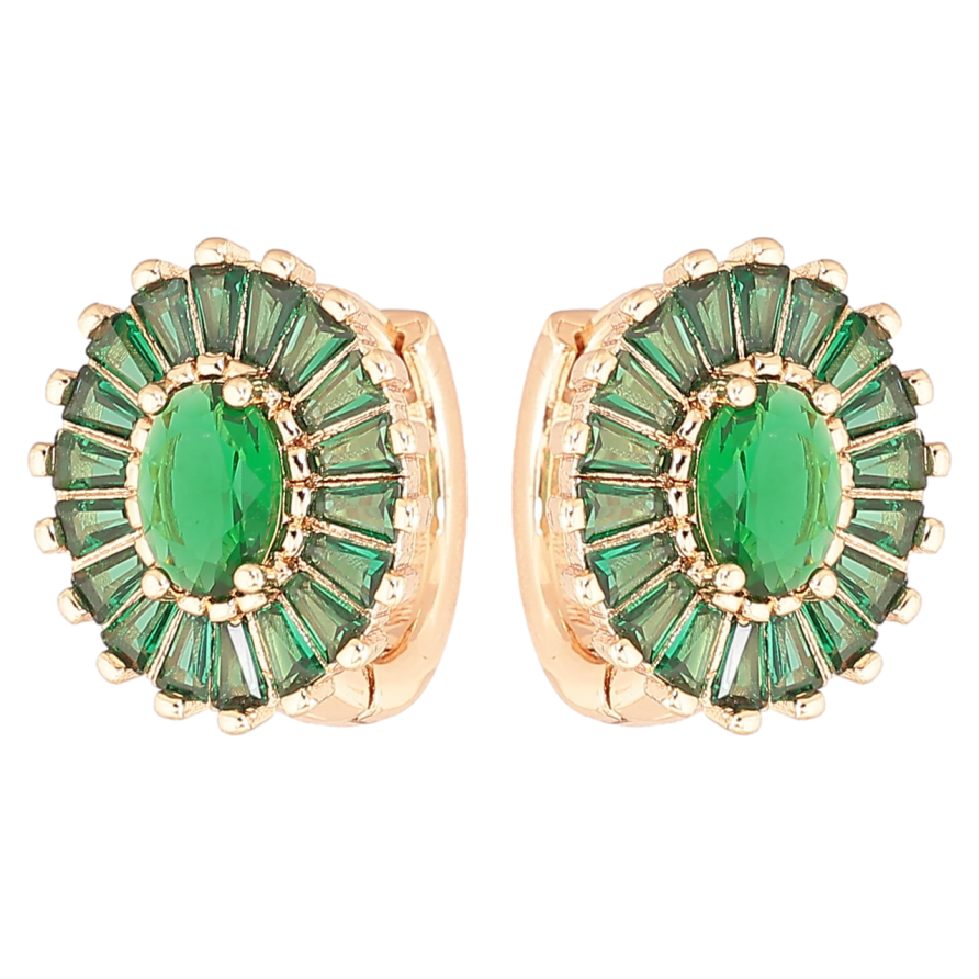 Серьги Xuping M&L Цвет 18K колечки Овалы с инкрустацией зелеными фианитами фото №1