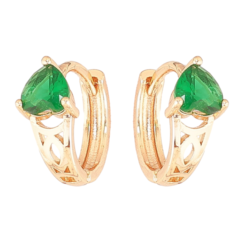 Серьги Xuping M&L Цвет 18K колечки Зеленые кристальные сердечки фото №4