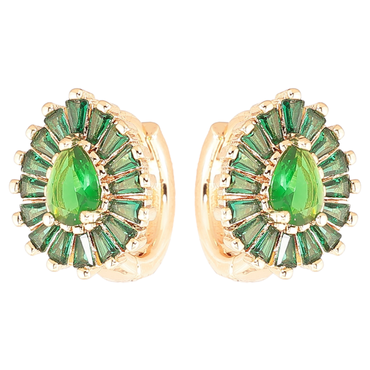 Серьги Xuping M&L Цвет 18K колечки Капельки с инкрустацией зелеными фианитами фото №6