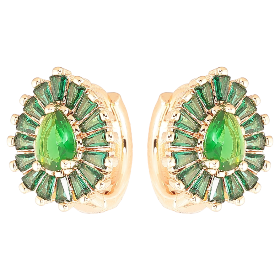 Серьги Xuping M&L Цвет 18K колечки Капельки с инкрустацией зелеными фианитами фото №1