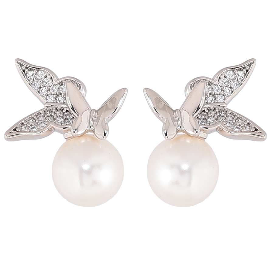 Сережки Xuping Родій пусети «Метелики на перлині» фото №1 Сережки Xuping Родій пусети «Метелики на перлині» фото №1