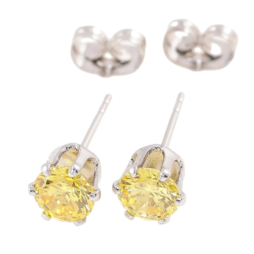 Сережки Xuping Родій пусети «Жовті фіаніти в 6-ти крапановій оправі» ø 6мм фото №1 Сережки Xuping Родій пусети «Жовті фіаніти в 6-ти крапановій оправі» ø 6мм фото №1