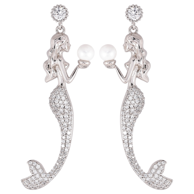 Сережки Xuping Родій пусети «Русалки з інкрустацією цирконієм і перлинами» фото №16
