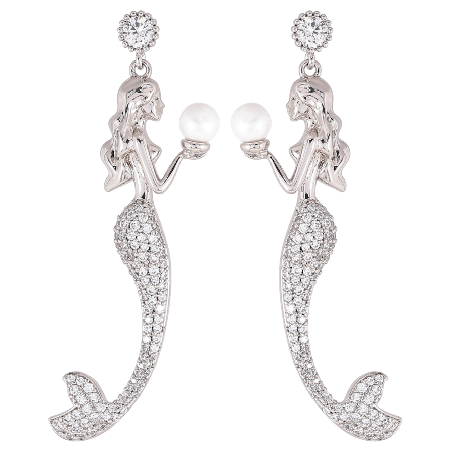 Сережки Xuping Родій пусети «Русалки з інкрустацією цирконієм і перлинами» фото №1 Сережки Xuping Родій пусети «Русалки з інкрустацією цирконієм і перлинами» фото №1