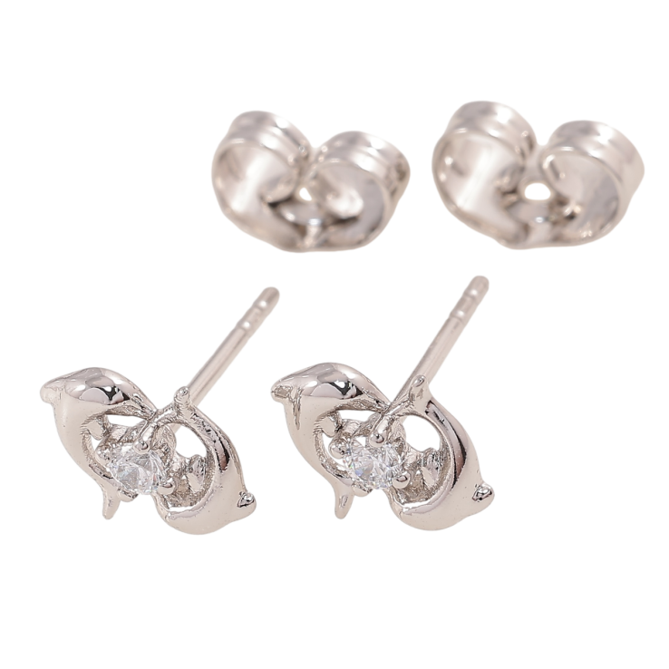 Сережки Xuping Родій пусети «Дельфіни з цирконієм» фото №22