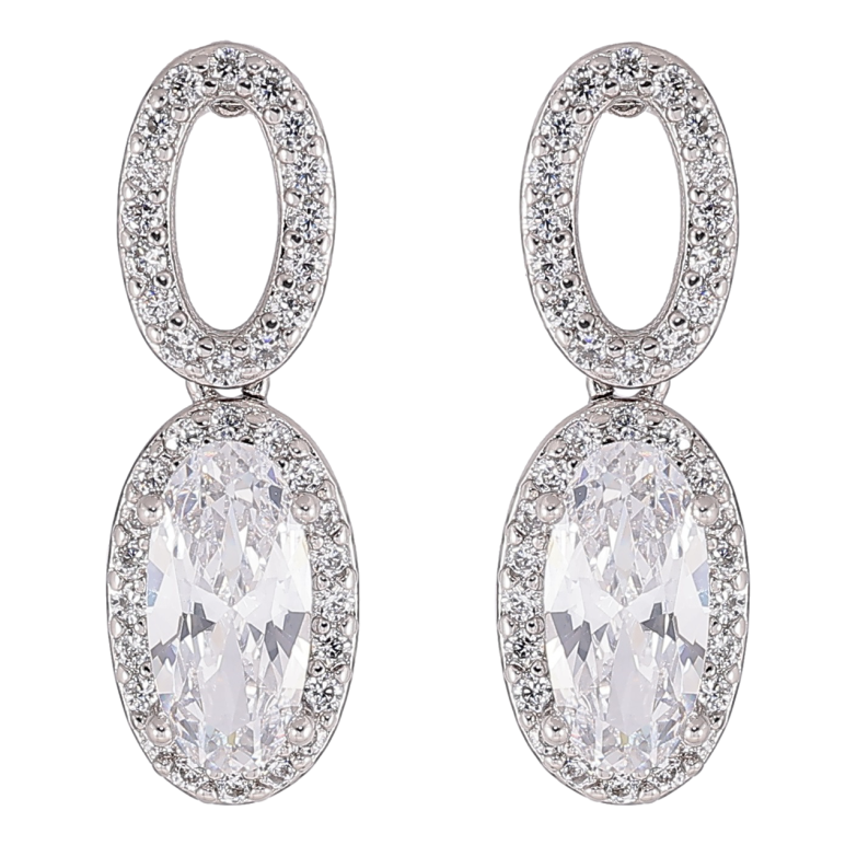 Серьги Xuping Родий пусеты Овальные подвески с фианитом и цирконием фото №1 Серьги Xuping Родий пусеты Овальные подвески с фианитом и цирконием фото №1
