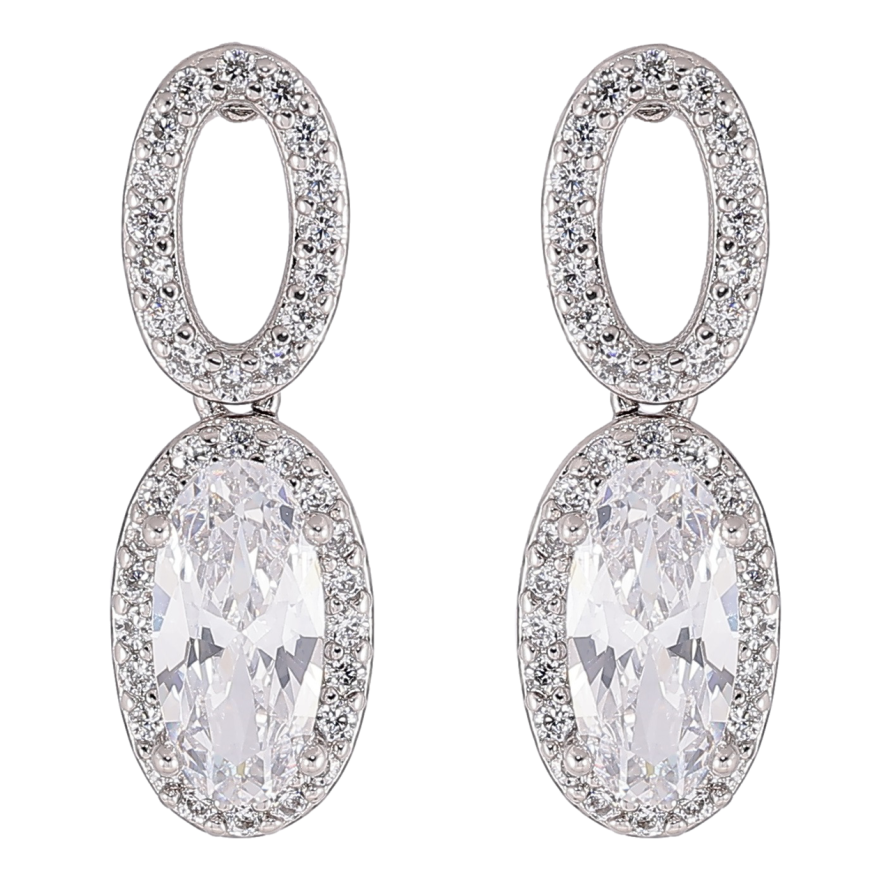 Сережки Xuping Родій пусети «Овальні підвіски з фіанітом і цирконієм» фото №1 Сережки Xuping Родій пусети «Овальні підвіски з фіанітом і цирконієм» фото №1