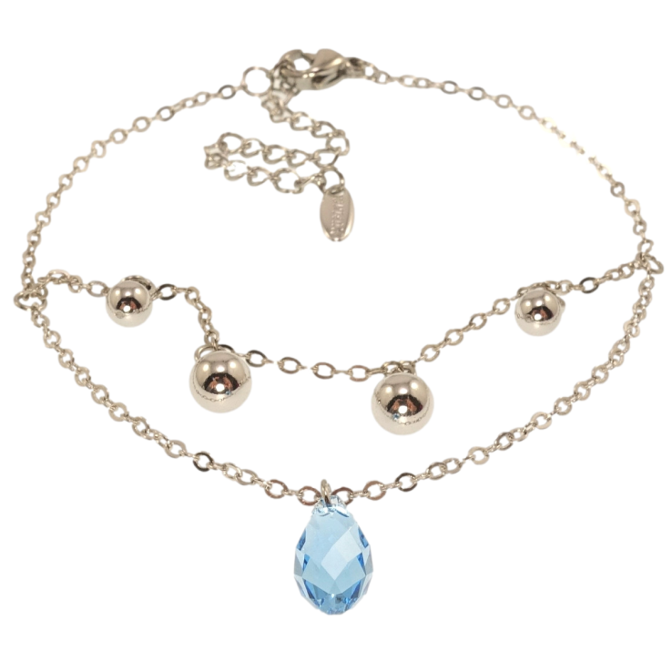 Браслет Xuping цвет Родий с кр-ми Swarovski Якорное плетение с подвесками, Aquamarine длина с доп.цеп. фото №14