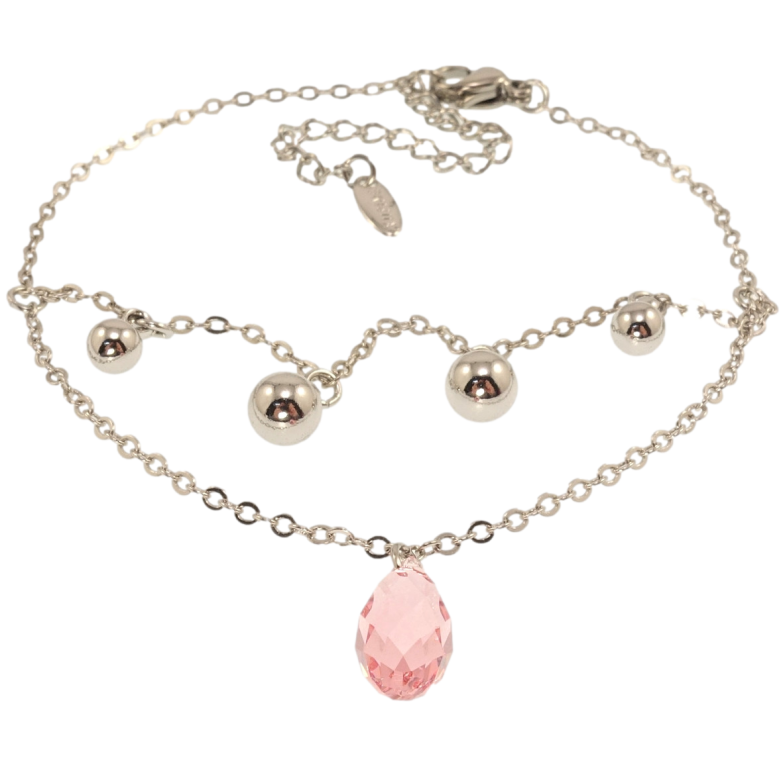 Браслет Xuping цвет Родий с кр-ми Swarovski Якорное плетение с подвесками, кр-лл Rose длина с доп.цеп. фото №1