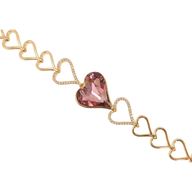 Браслет Xuping цвет 18K с кр-ми Swarovski Сердечки с кристаллом Amethyst с доп.замком 16.5,18.5см фото №14