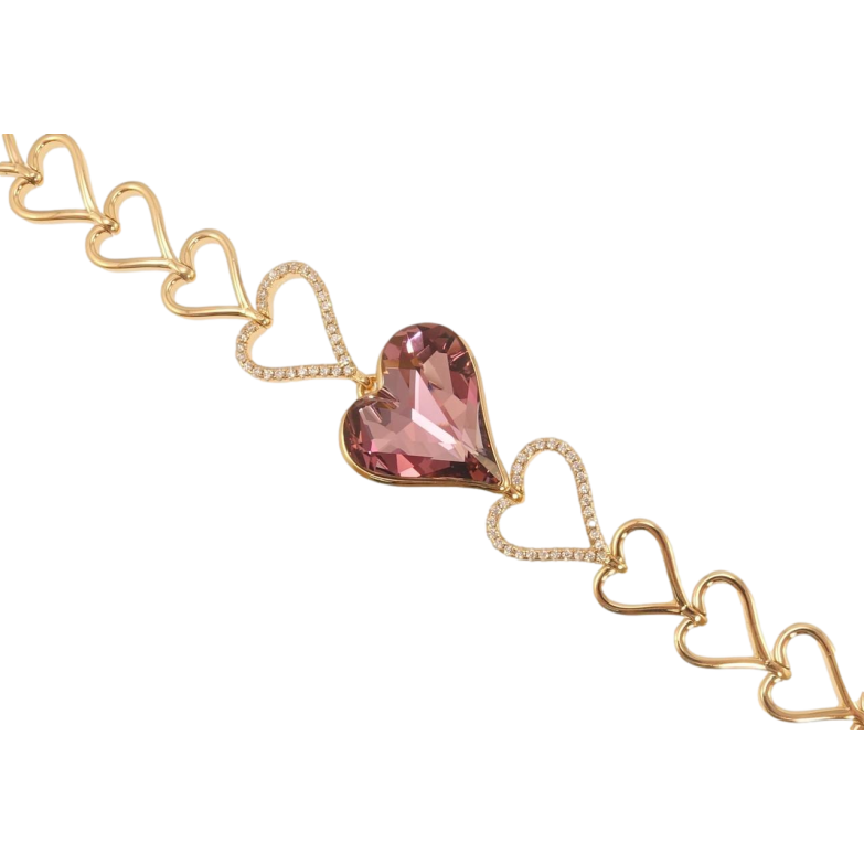 Браслет Xuping колір 18K з кр-ми Swarovski Сердечки з кристалом Amethyst з доп.замком 16.5,18.5см фото №1