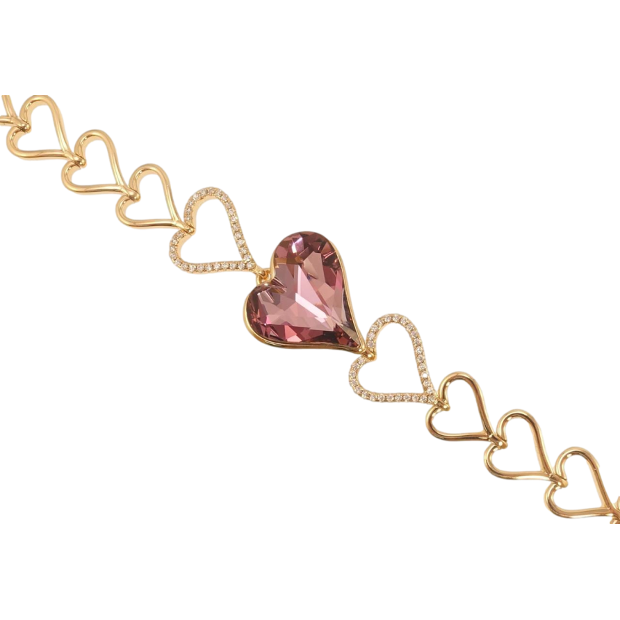 Браслет Xuping колір 18K з кр-ми Swarovski Сердечки з кристалом Amethyst з доп.замком 16.5,18.5см фото №1