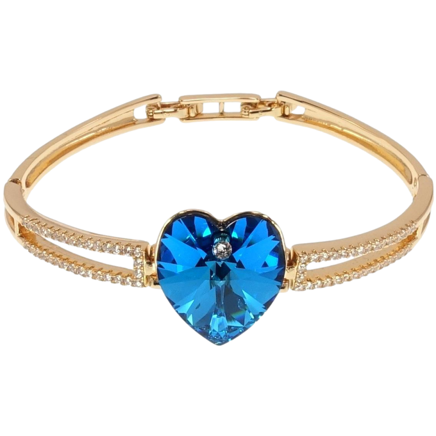 Браслет Xuping цвет 18K с кр-ми Swarovski Сердце Capri Blue дл.с доп.замком 16.5,18см х 4-6мм фото №1