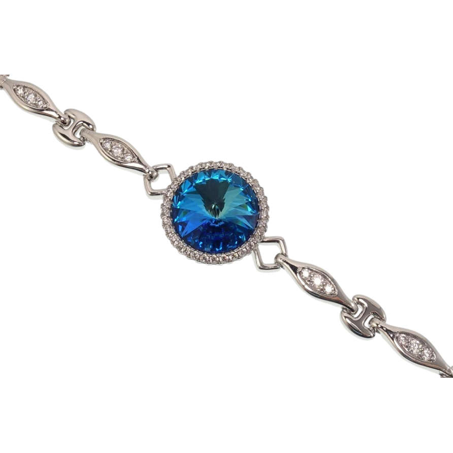 Браслет Xuping колір Родій з кр-ми Swarovski Кристал Capri Blue ø 18мм довжина з доп.замком 17.5,20см х 5-7мм фото №1