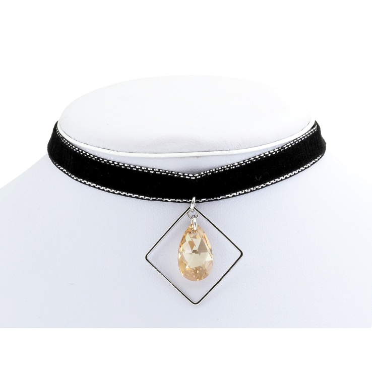 Кулон Xuping колір Родій із кр-ми Swarovski на чокері Кристал Light Topaz в ромбі дл. 30-39см х 9мм фото №6 Кулон Xuping колір Родій із кр-ми Swarovski на чокері Кристал Light Topaz в ромбі дл. 30-39см х 9мм фото №6