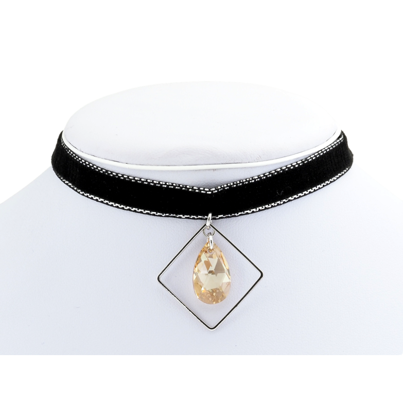 Кулон Xuping колір Родій із кр-ми Swarovski на чокері Кристал Light Topaz в ромбі дл. 30-39см х 9мм фото №1 Кулон Xuping колір Родій із кр-ми Swarovski на чокері Кристал Light Topaz в ромбі дл. 30-39см х 9мм фото №1