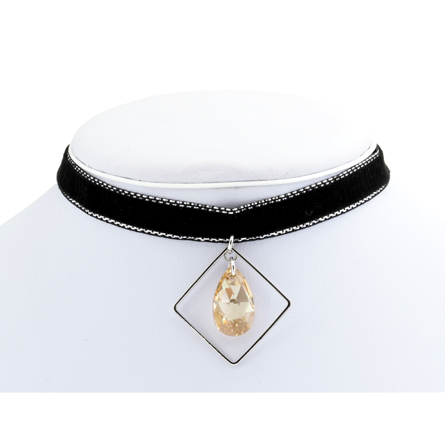 Кулон Xuping колір Родій із кр-ми Swarovski на чокері Кристал Light Topaz в ромбі дл. 30-39см х 9мм фото №1 Кулон Xuping колір Родій із кр-ми Swarovski на чокері Кристал Light Topaz в ромбі дл. 30-39см х 9мм фото №1