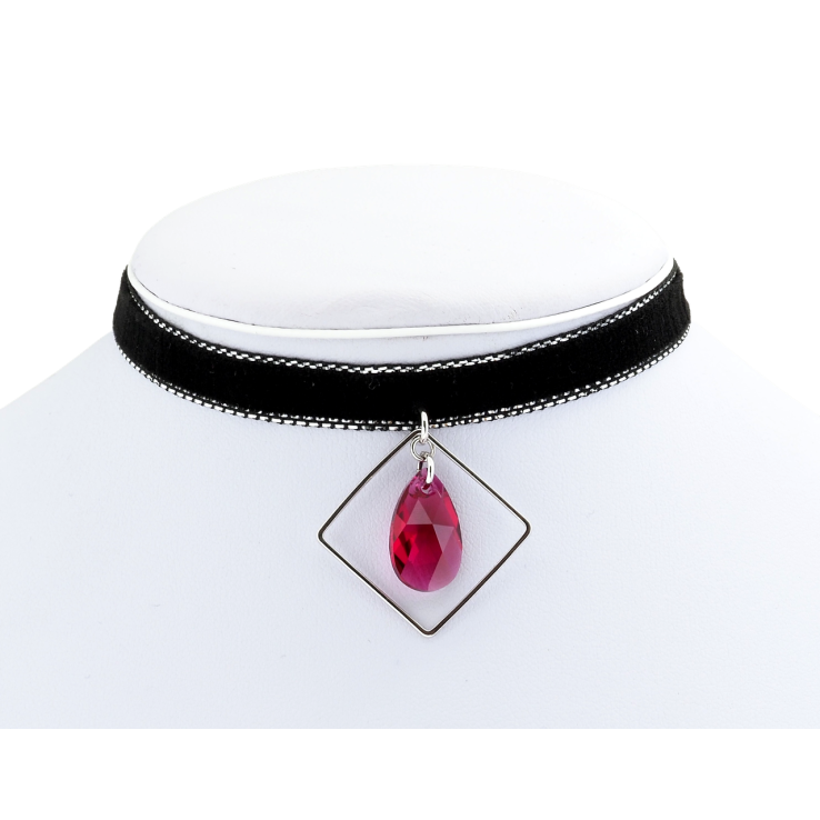 Кулон Xuping колір Родій із кр-ми Swarovski на чокері Кристал Fuchsia в ромбі дл. 30-39см х 9мм фото №5 Кулон Xuping колір Родій із кр-ми Swarovski на чокері Кристал Fuchsia в ромбі дл. 30-39см х 9мм фото №5