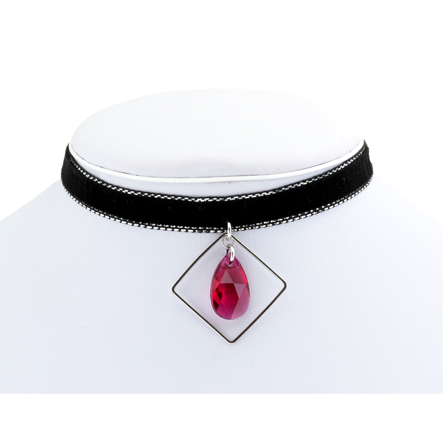Кулон Xuping колір Родій із кр-ми Swarovski на чокері Кристал Fuchsia в ромбі дл. 30-39см х 9мм фото №1 Кулон Xuping колір Родій із кр-ми Swarovski на чокері Кристал Fuchsia в ромбі дл. 30-39см х 9мм фото №1