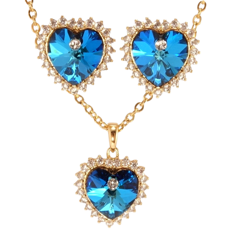 Набір Xuping колір 18K з кр-ми Swarovski Сережки Кулон на ланцюжку Сердечка Capri Blue довжина 40-45см фото №1