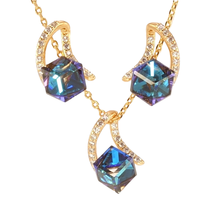 Набір Xuping колір 18K з кр-ми Swarovski Сережки Кулон на ланцюжку Кубики Bermuda Blue дл. 45-50см х1мм фото №8
