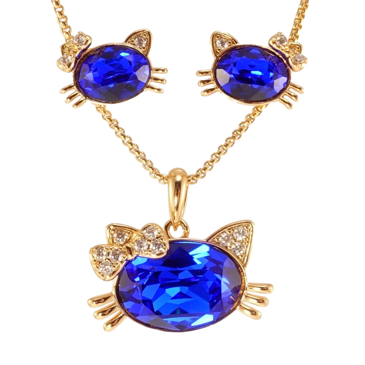 Набір Xuping колір 18K з кр-ми Swarovski Сережки Кулон на ланцюжку Кішки з кристалом Capri Blue дл.40-45см фото №7 Набір Xuping колір 18K з кр-ми Swarovski Сережки Кулон на ланцюжку Кішки з кристалом Capri Blue дл.40-45см фото №7