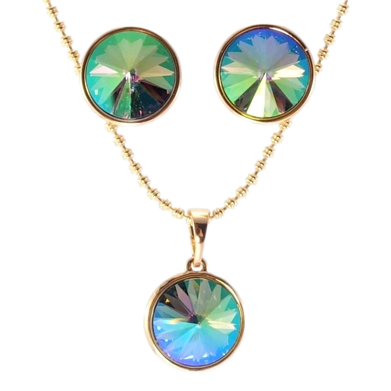 Набор Xuping цвет 18K с кр-ми Swarovski Серьги Кулон на цепочке Кристаллы Erinite Shimmer дл.40-45см фото №1