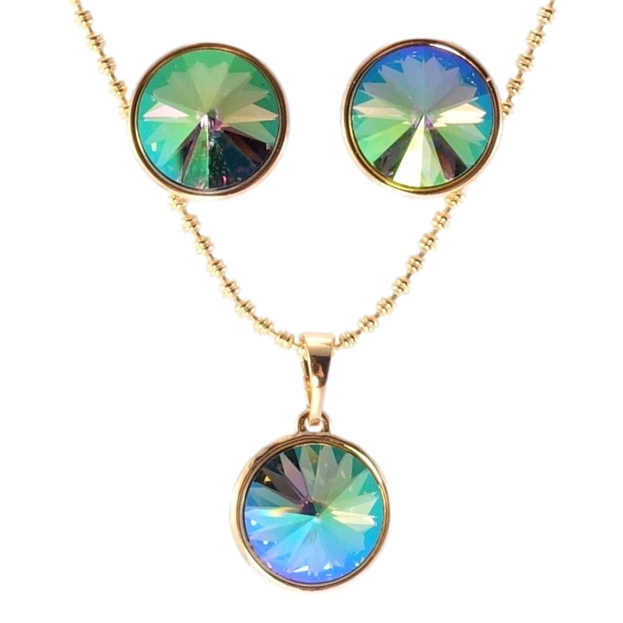 Набір Xuping колір 18K з кр-ми Swarovski Сережки Кулон на ланцюжку Кристали Erinite Shimmer дл.40-45см; ø фото №1