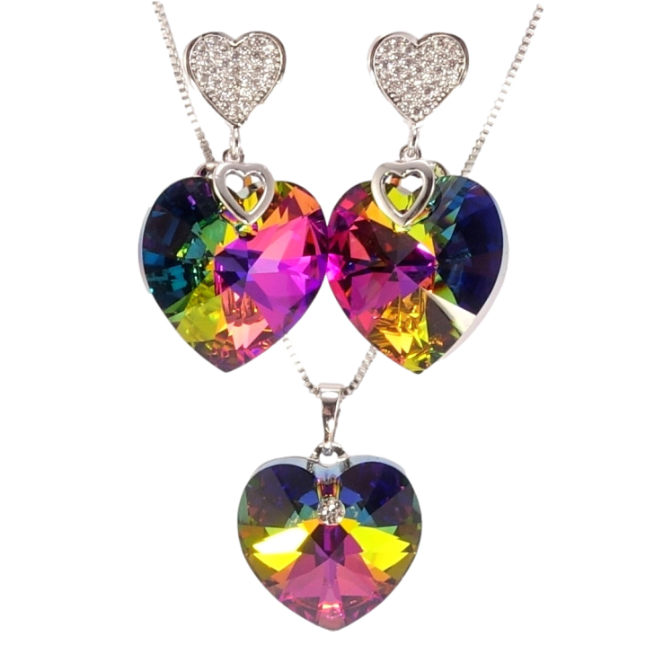 Набір Xuping колір Родій з кр-ми Swarovski Сережки Кулон на ланцюжку Сердечки Vitrail Medium довжина 40-45см х 1мм фото №14 Набір Xuping колір Родій з кр-ми Swarovski Сережки Кулон на ланцюжку Сердечки Vitrail Medium довжина 40-45см х 1мм фото №14