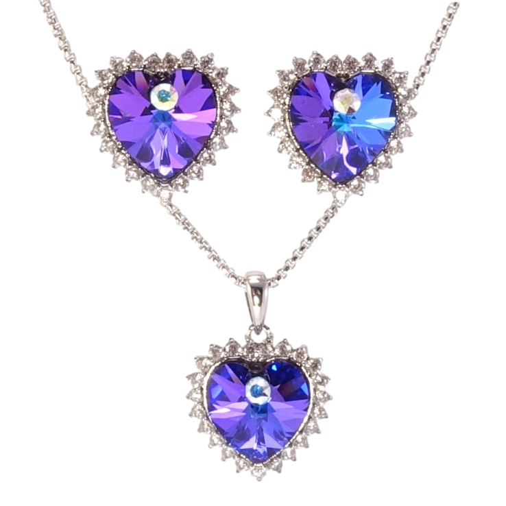 Набір Xuping колір Родій з кр-ми Swarovski Сережки Кулон на ланцюжку Сердечки Majestic Blue довжина 40-45см х 2мм фото №13