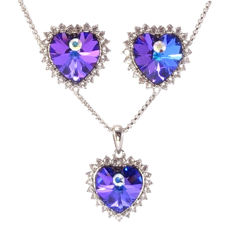 Набір Xuping колір Родій з кр-ми Swarovski Сережки Кулон на ланцюжку Сердечки Majestic Blue довжина 40-45см х 2мм фото №1