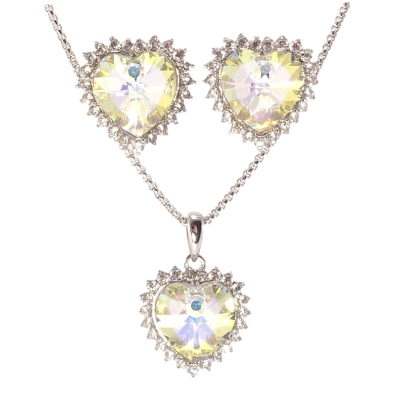 Набір Xuping колір Родій з кр-ми Swarovski Сережки Кулон на ланцюжку Серце Sunshine Delite довжина 40-45см х 2мм фото №1