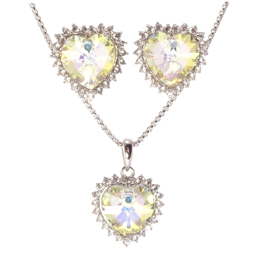 Набір Xuping колір Родій з кр-ми Swarovski Сережки Кулон на ланцюжку Серце Sunshine Delite довжина 40-45см х 2мм фото №1