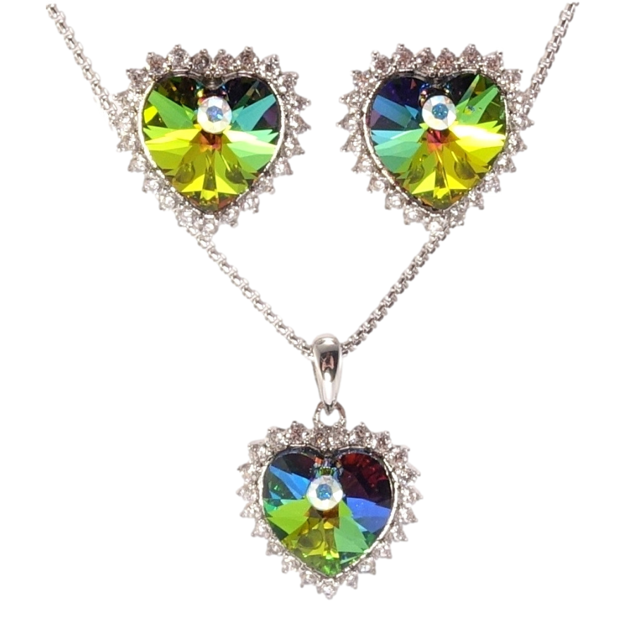 Набір Xuping колір Родій з кр-ми Swarovski Сережки Кулон на ланцюжку Сердечки Vitrail Medium довжина 40-45см х 2мм фото №1