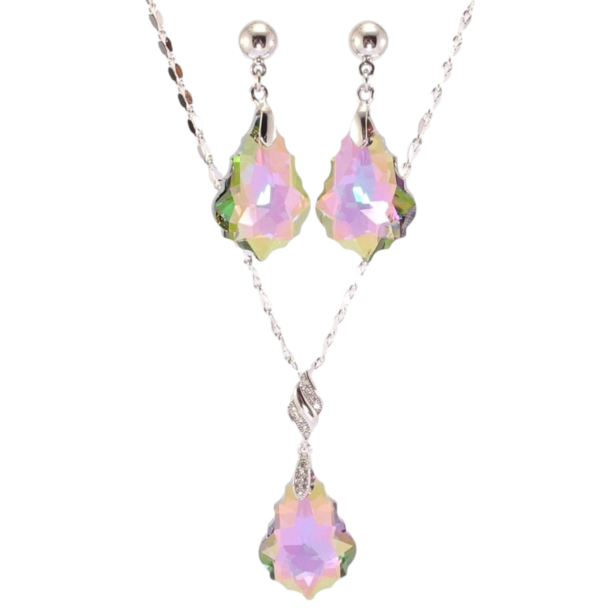 Набір Xuping колір Родій з кр-ми Swarovski Сережки Кулон на ланцюжку Підвіски Vitrail Light довжина 39-44см фото №1