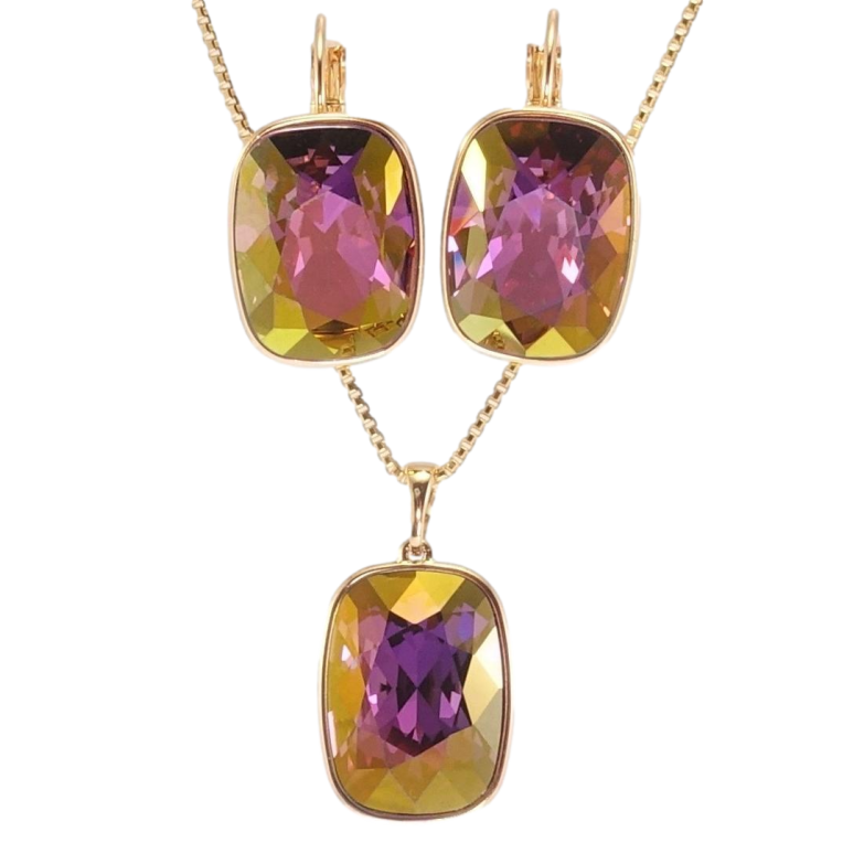 Набір Xuping колір 18K з кр-ми Swarovski Сережки Кулон на ланцюжку Кристали Lilac Shadow 11х21мм довжина 40-45см фото №2