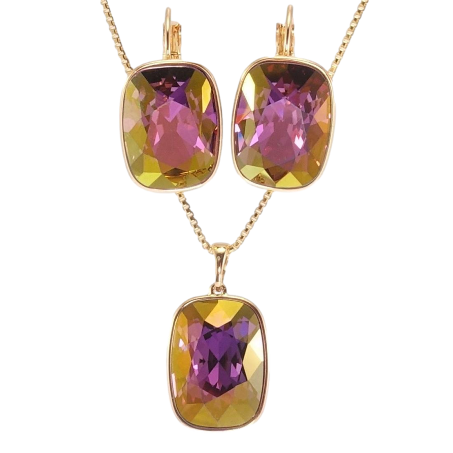 Набір Xuping колір 18K з кр-ми Swarovski Сережки Кулон на ланцюжку Кристали Lilac Shadow 11х21мм довжина 40-45см фото №1