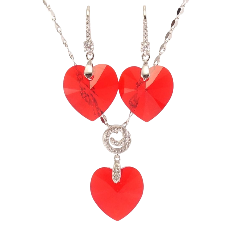 Набор Xuping цвет Родий с кр-ми Swarovski Серьги Кулон на цепочке Сердечки Light Siam длина 39-44см х 2мм фото №8